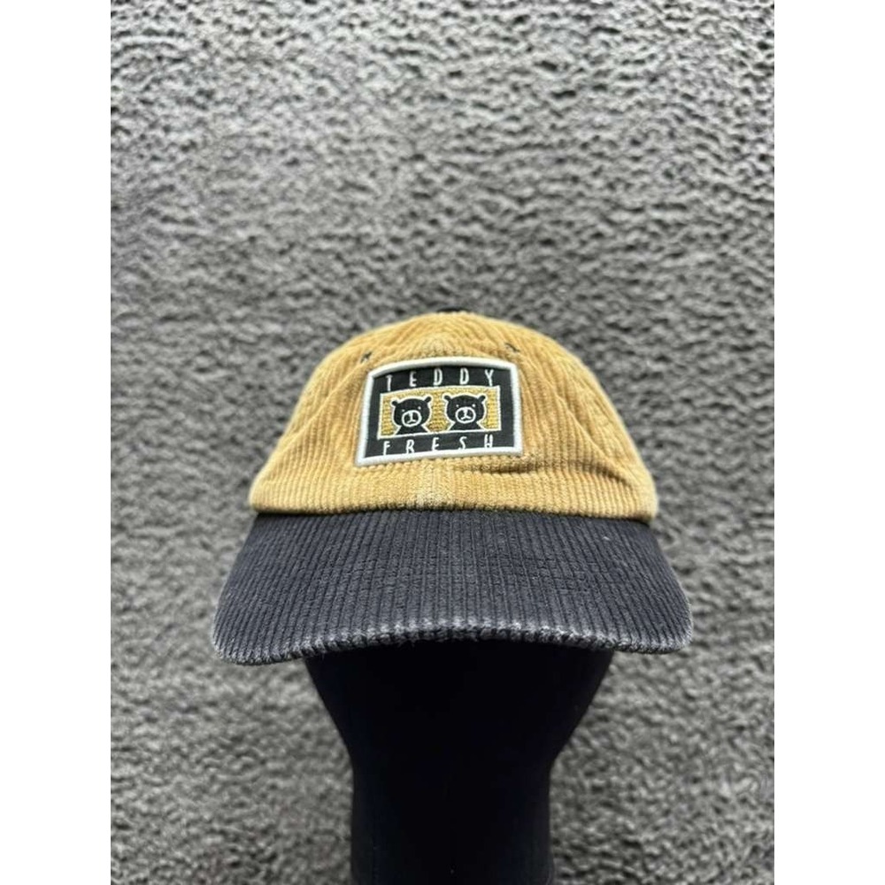 Teddy Fresh Two Teds Embroidered Corduroy Adjustable Strapback Hat ‎ Tan Black